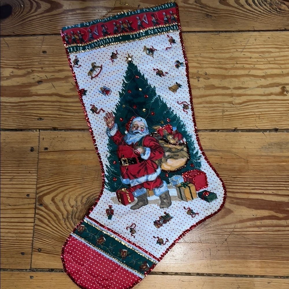Vintage Festive Christmas Stocking with Santa Design